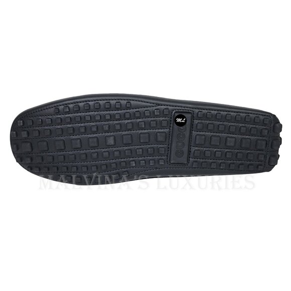 GUCCI SHOES MENS BLACK LEATHER HORSEBIT LOGO DRIVER LOAFERS w WEB sz 13 13.5 - Picture 14 of 16